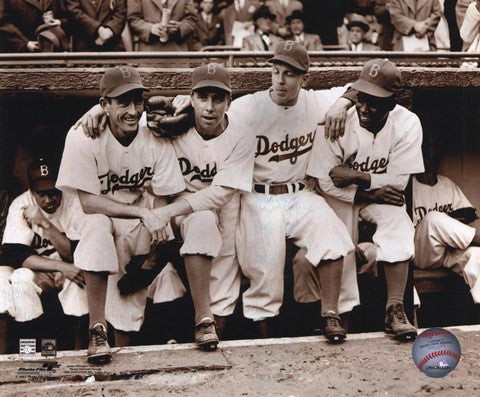 Jackie Robinson First Day with Spider Jorgenson, Pee Wee Reese, and Ed Stankey