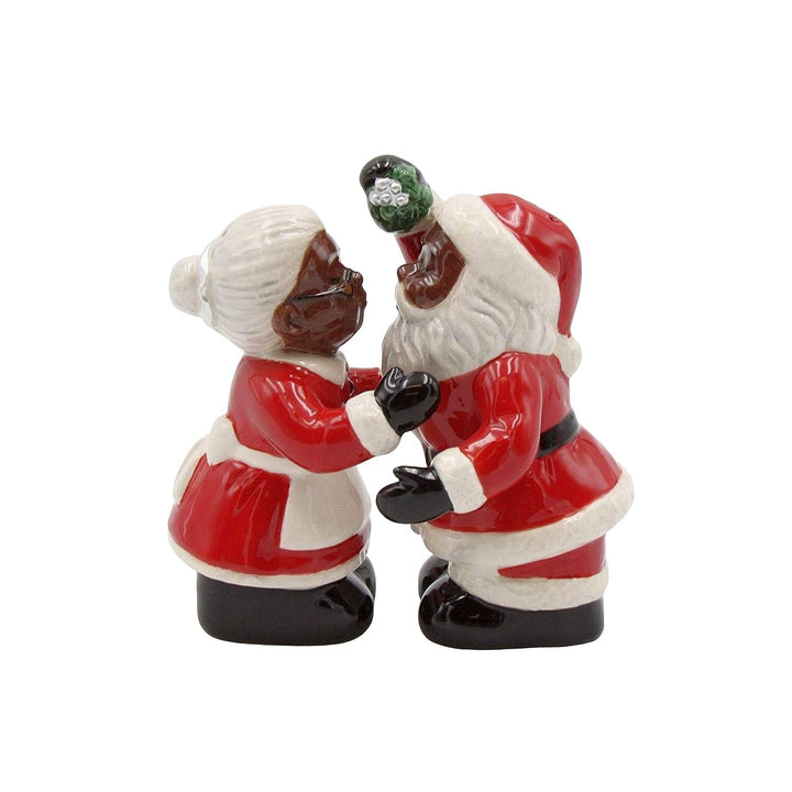 Under the Mistletoe: African American Mr. and Mrs. Santa Claus Salt and Pepper Shaker Set