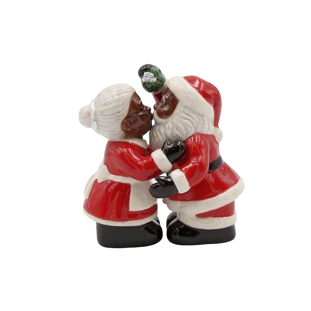 Under the Mistletoe: African American Mr. and Mrs. Santa Claus Salt and Pepper Shaker Set