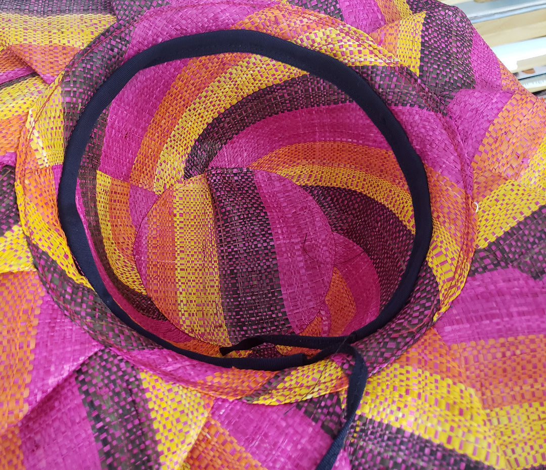 Vanessa: Hand Woven Multi-Color Madagascar Big Brim Raffia Sun Hat