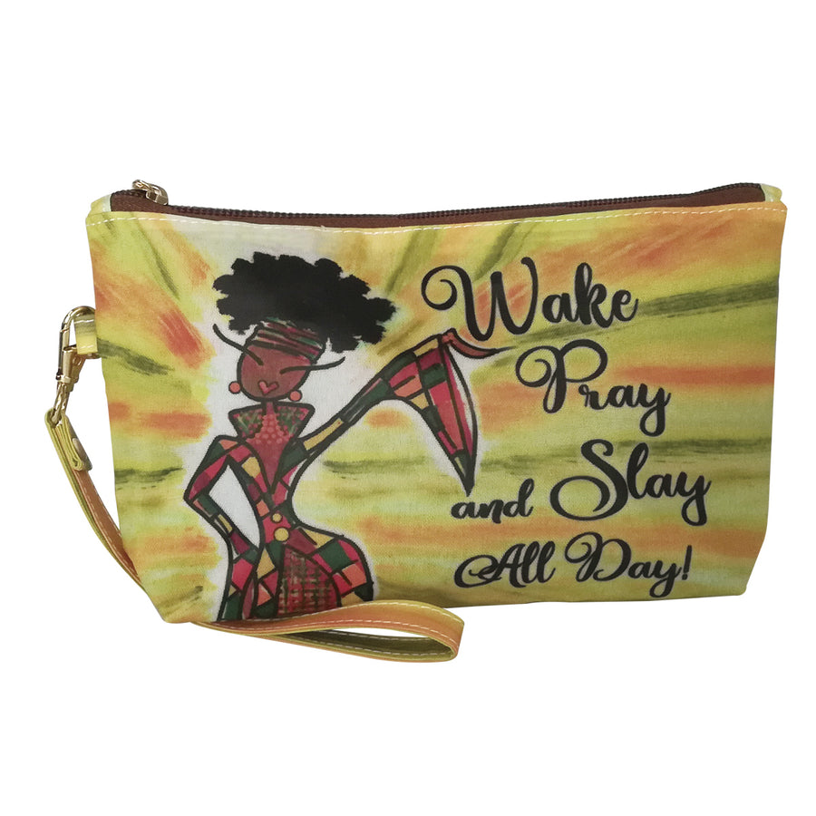 Wake, Pray and Slay All Day Cosmetic Pouch by Kiwi McDowell