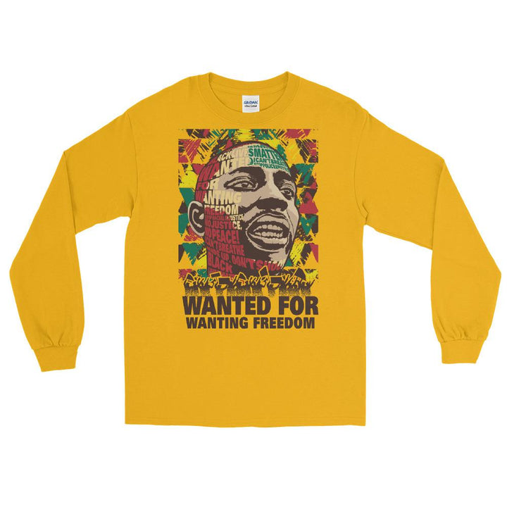 Wanted for Wanting Freedom Unisex Long Sleeve T-Shirt by RBG Forever (Gold)