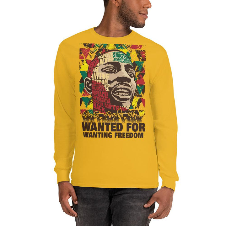 Wanted for Wanting Freedom Unisex Long Sleeve T-Shirt by RBG Forever (Gold)
