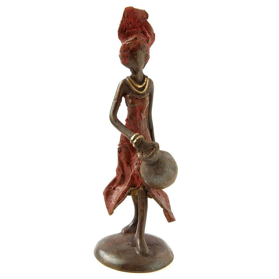 Water Bearer: Authentinc Hand Made African Bronze Sculpture (Burkino Faso)
