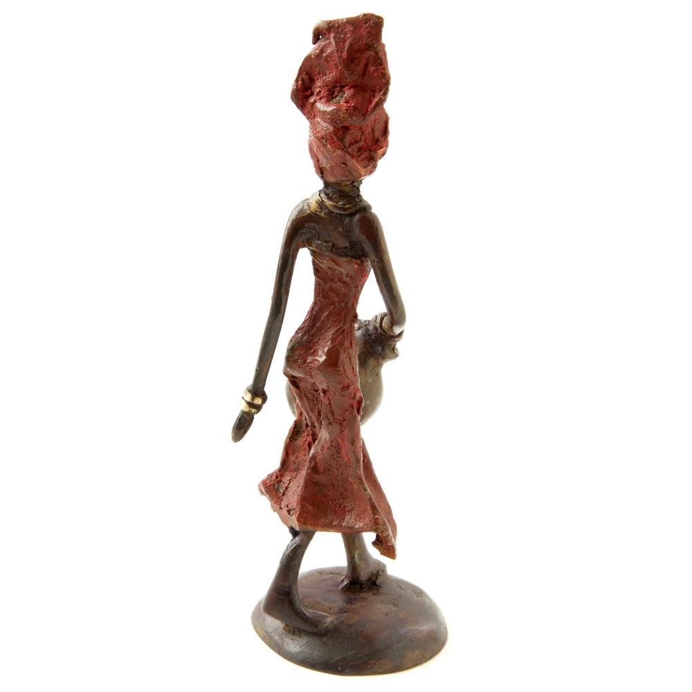 Water Bearer: Authentinc Hand Made African Bronze Sculpture (Burkino Faso)