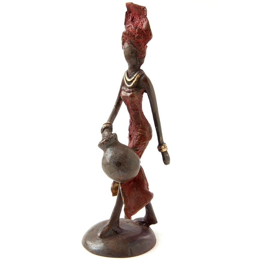 Water Bearer: Authentinc Hand Made African Bronze Sculpture (Burkino Faso)