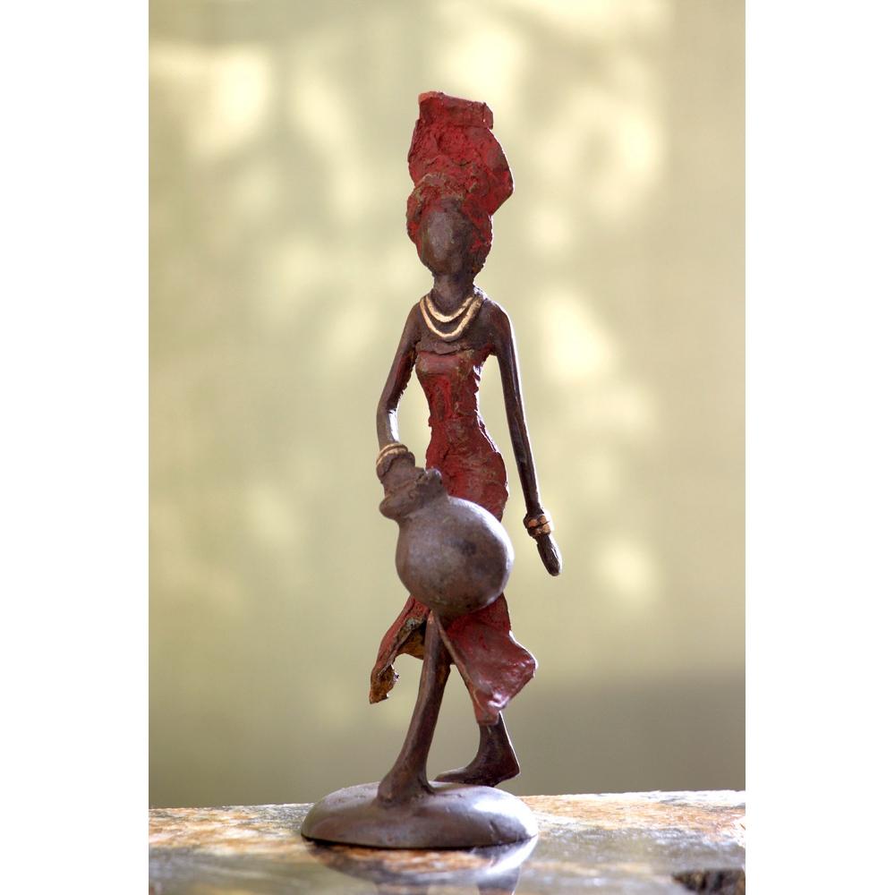 Water Bearer: Authentinc Hand Made African Bronze Sculpture (Burkino Faso)