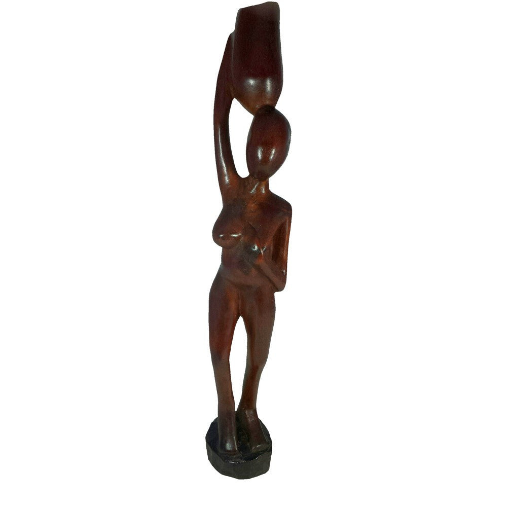 1 of 4: Waterbearer: Sierra Leonean Mahagony Wood Sculpture (Front)