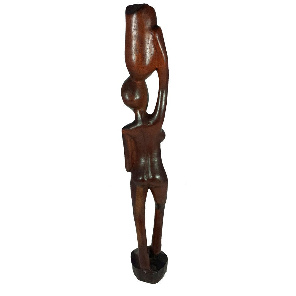 2 of 4: Waterbearer: Sierra Leonean Mahagony Wood Sculpture (Rear)