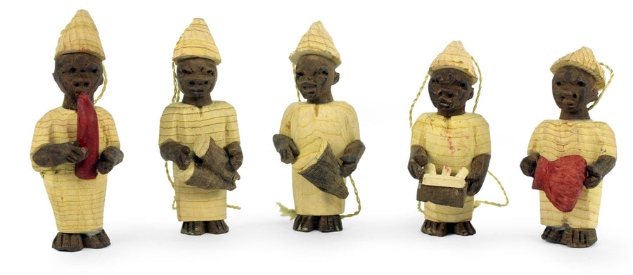 Welcoming Band: Authentic African Hand Made Kapok Wood Christmas Ornament Set by Francis Agbete