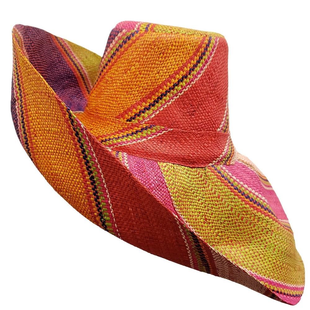 Wilma: Hand Woven Multi-Color Madagascar Big Brim Raffia Sun Hat