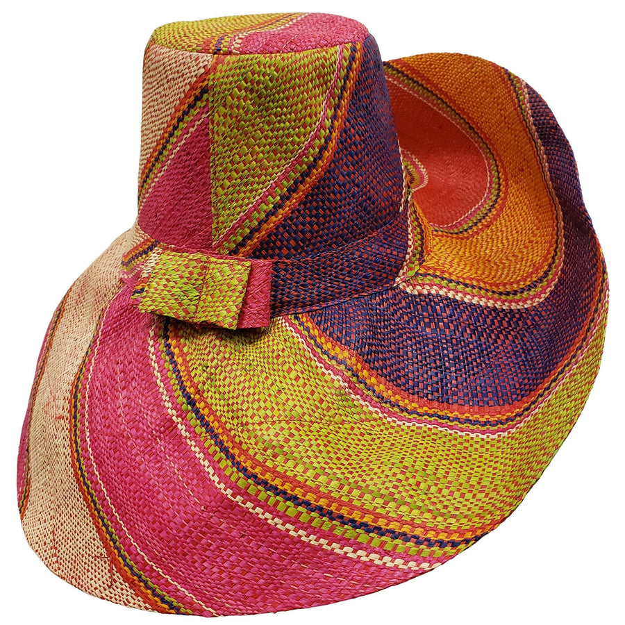 Wilma: Hand Woven Multi-Color Madagascar Big Brim Raffia Sun Hat