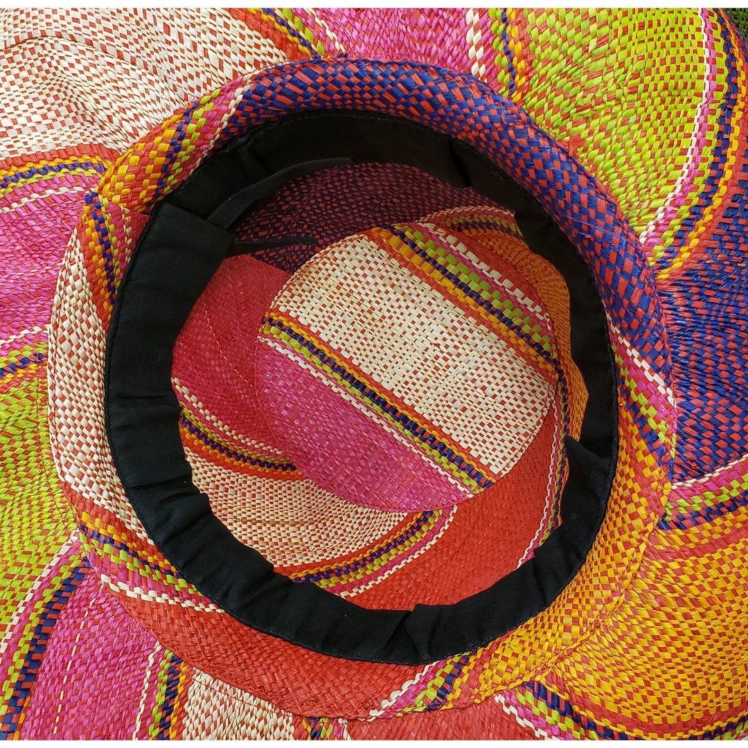 Wilma: Hand Woven Multi-Color Madagascar Big Brim Raffia Sun Hat