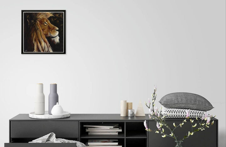 Wisdom: African Lion by Cecil "CREED" Reed (Black Frame - Mock Up)