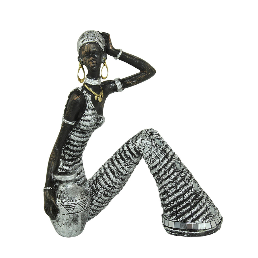 Woman Sitting and Posing with Vase: Silver Mosaic Collection
