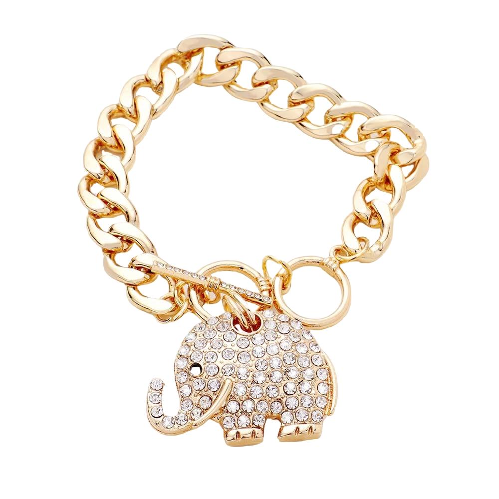 Delta Sigma Theta Inspired Sparkling Crystal Elephant Toggle Bracelet