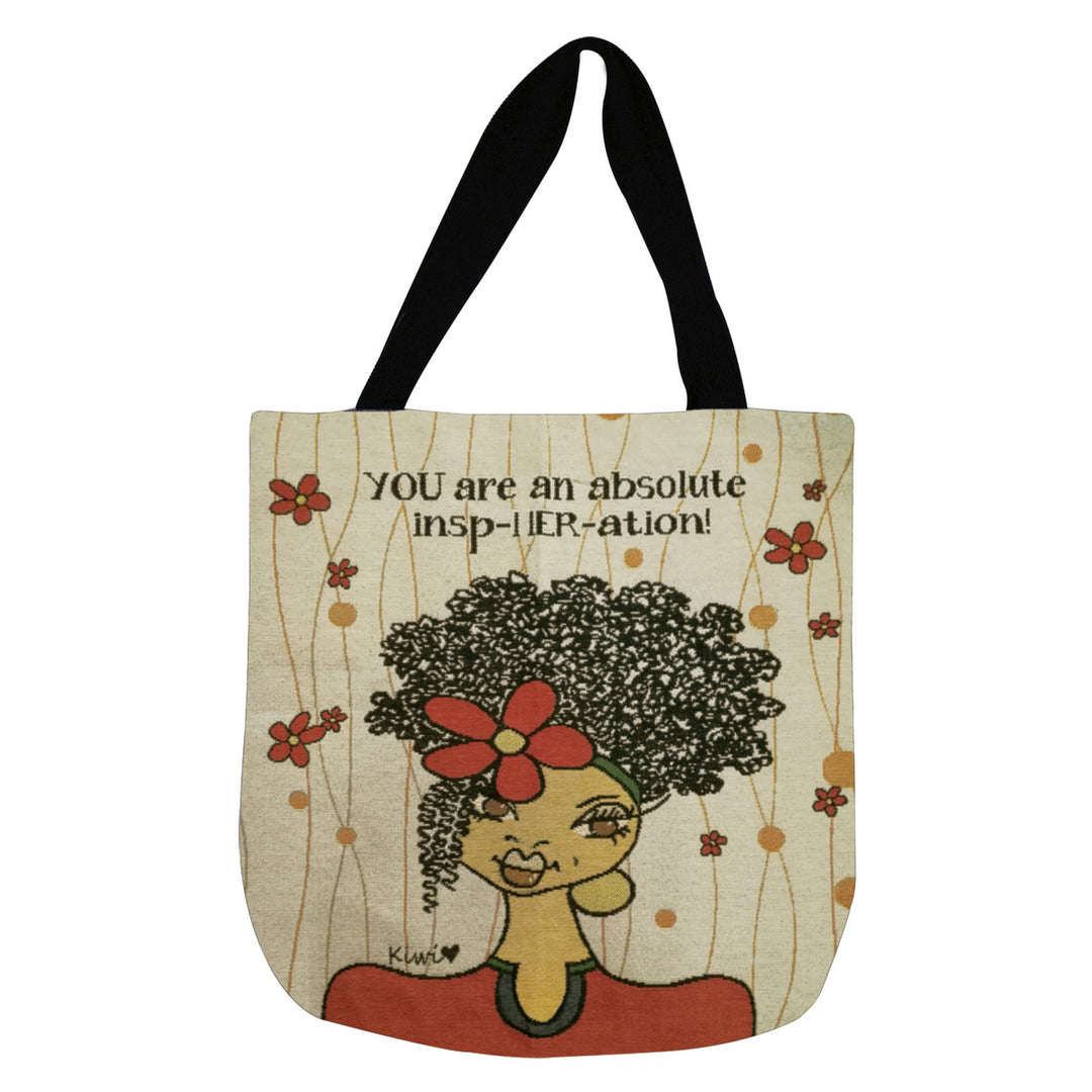 You Are an Insp-HER-ation: African American Woven Tote Bag by Kiwi McDowell