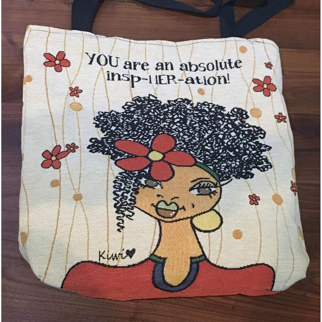 You Are an Insp-HER-ation: African American Woven Tote Bag by Kiwi McDowell